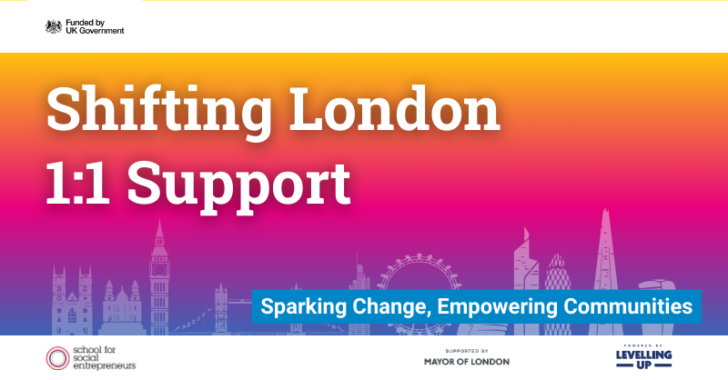Graphic with London Skyline and the words Shifting London 1 to 1 support